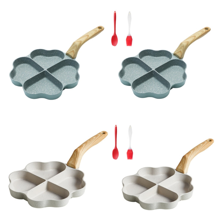 Maifan Stone Love Four-hole Fried Egg Pan Non-Stick Egg Dumpling Pan, Color: White + Oil Brush Spoon