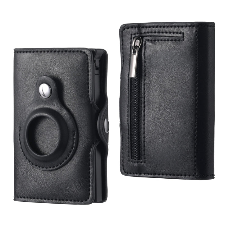 FY2108 Tracker Wallet Metal Card Holder for AirTag, Style: Crazy Horse (Black)