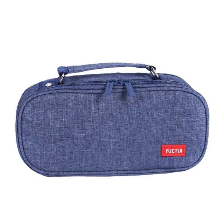 Large Capacity Multi-layer Portable Stationery Bag Canvas Pen Bag(Blue)