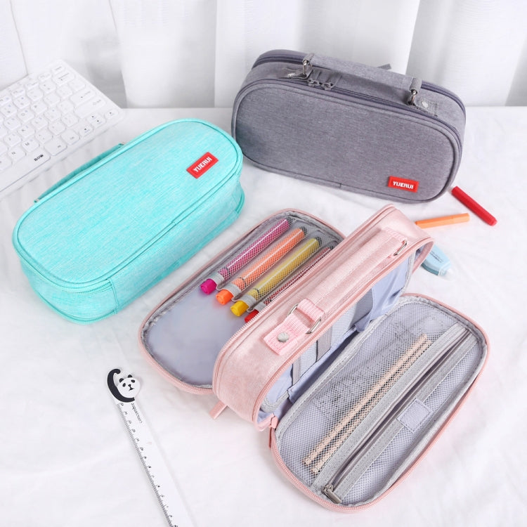 Large Capacity Multi-layer Portable Stationery Bag Canvas Pen Bag(Blue)