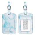 Marbled PU Leather Luggage Tag Oil Edge Sewing With Metal Hardware Buckle(Blue)