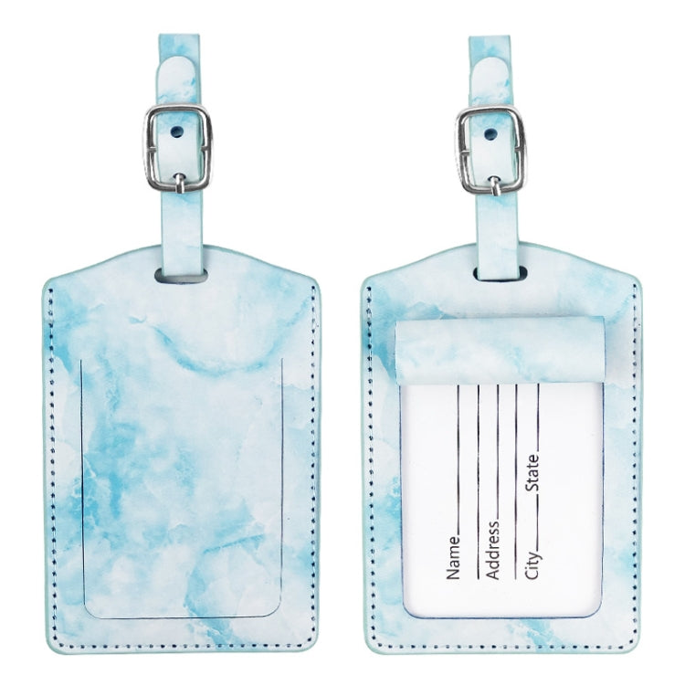 Marbled PU Leather Luggage Tag Oil Edge Sewing With Metal Hardware Buckle(Blue)
