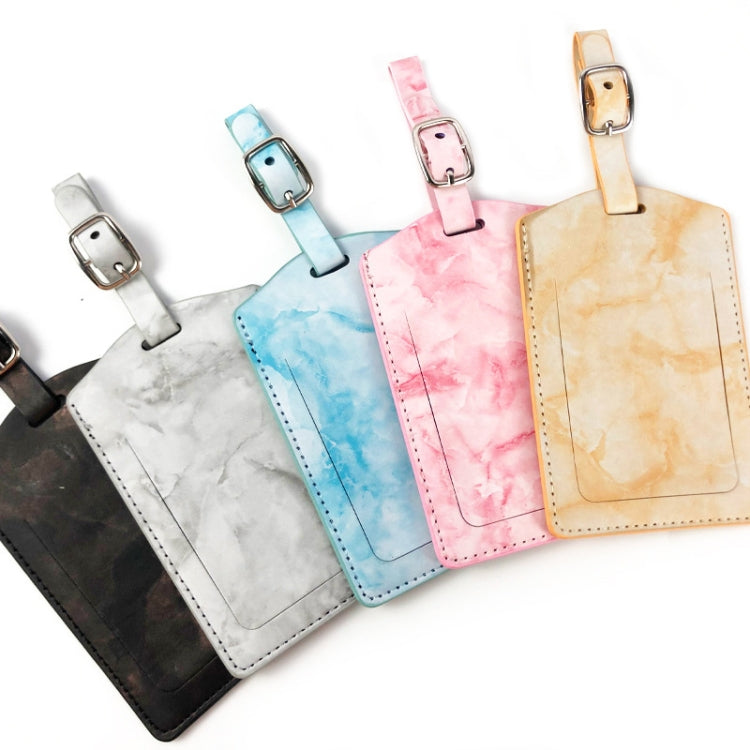 Marbled PU Leather Luggage Tag Oil Edge Sewing With Metal Hardware Buckle(Blue)