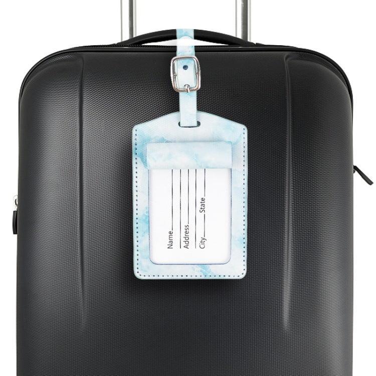 Marbled PU Leather Luggage Tag Oil Edge Sewing With Metal Hardware Buckle(Blue)