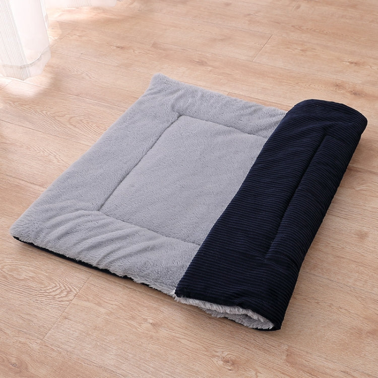 Double Sided Pet Mat Four Seasons Warm Dog Blanket,Size: L(Wick Strip Dark Blue)
