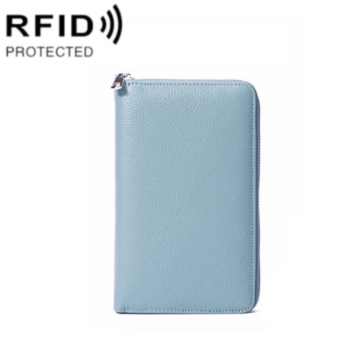 1659 RFID Anti-magnetic Anti-theft Passport Bag Document Bag Wallet(Linen Blue)