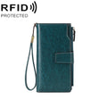 1669 RFID Anti-magnetic Anti-theft Retro Long Wallet Card Holder Document Bag(Peacock Blue)