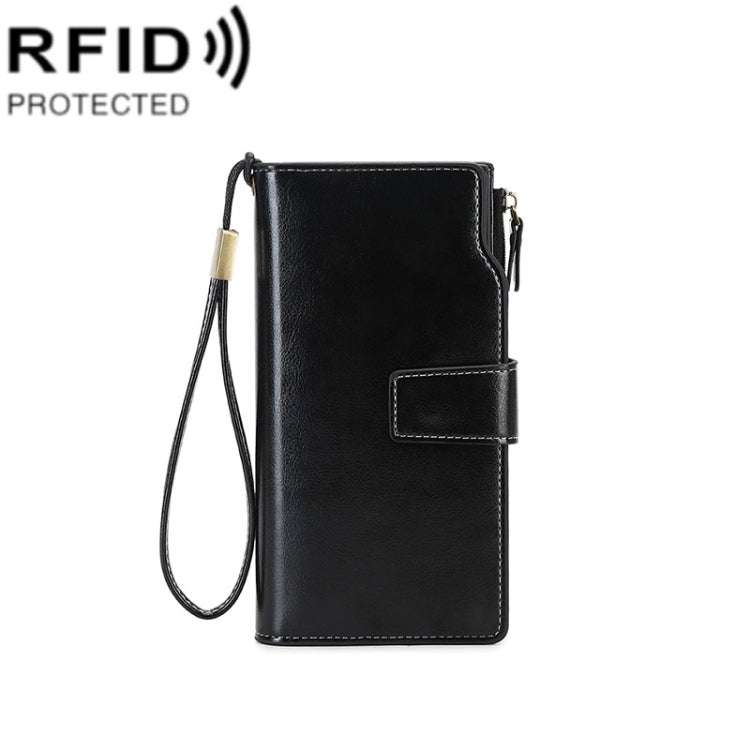 1669 RFID Anti-magnetic Anti-theft Retro Long Wallet Card Holder Document Bag(Midnight Black)