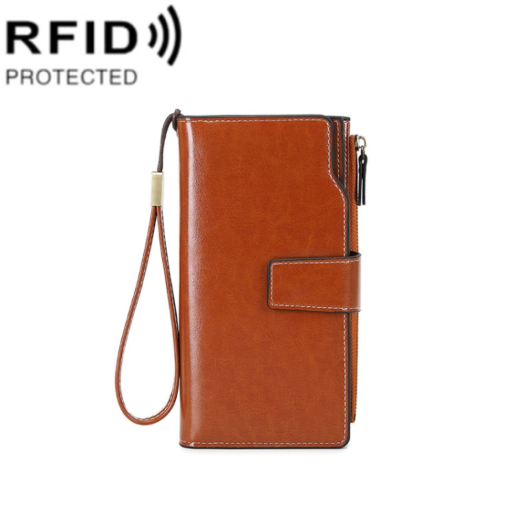 1669 RFID Anti-magnetic Anti-theft Retro Long Wallet Card Holder Document Bag(Retro Brown)
