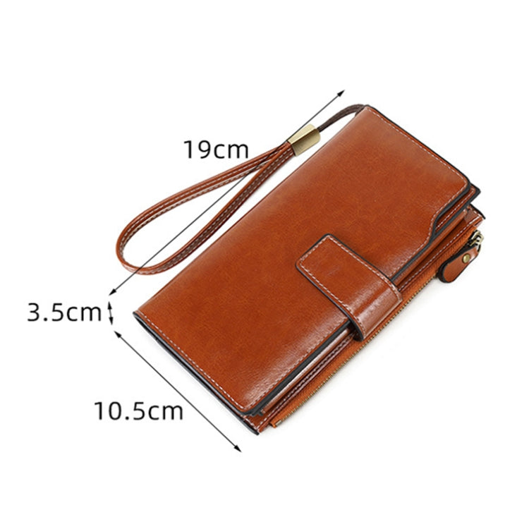 1669 RFID Anti-magnetic Anti-theft Retro Long Wallet Card Holder Document Bag(Midnight Black)