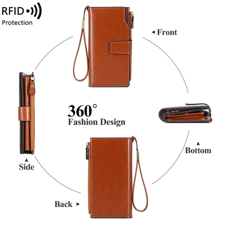 1669 RFID Anti-magnetic Anti-theft Retro Long Wallet Card Holder Document Bag(Midnight Black)