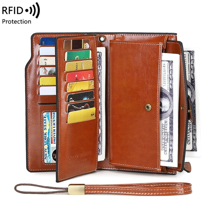 1669 RFID Anti-magnetic Anti-theft Retro Long Wallet Card Holder Document Bag(Midnight Black)