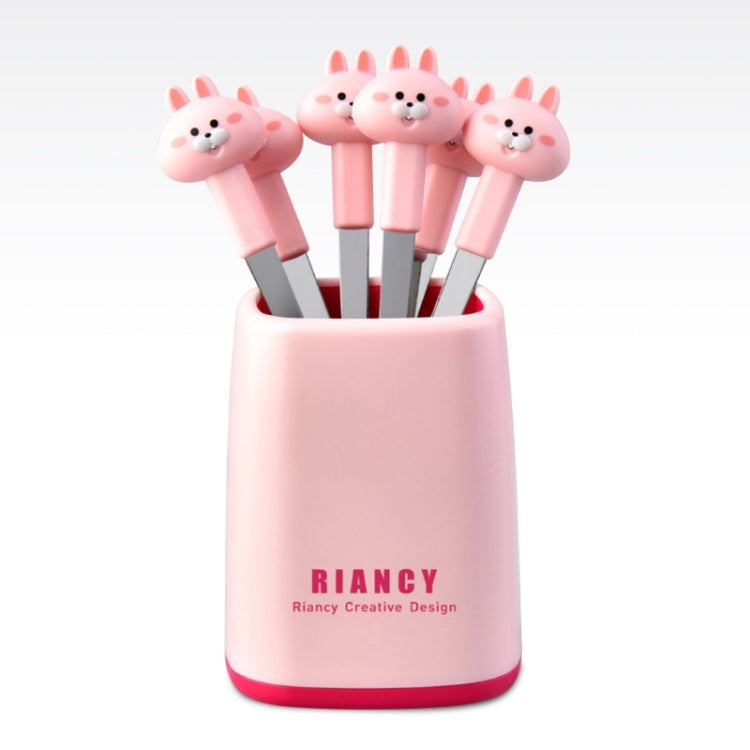 6 Forks + Base Set Stainless Steel Safe Portable Small Fork(Pink)
