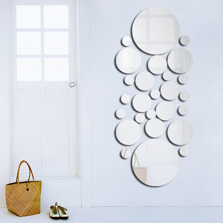 JM004 26PCS Bedroom Geometric Round Stereo Acrylic Mirror Wall Sticker(Silver)