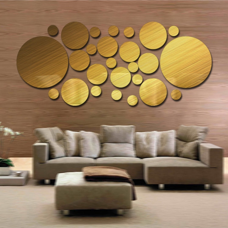 JM004 26PCS Bedroom Geometric Round Stereo Acrylic Mirror Wall Sticker(Gold)