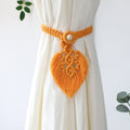Hand Braided Wooden Bead Curtain Tie Free Buckle Tassel Tie Rope 13x40cm(Yellow)