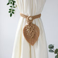 Hand Braided Wooden Bead Curtain Tie Free Buckle Tassel Tie Rope 13x40cm(Coffee)