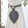 Hand Braided Wooden Bead Curtain Tie Free Buckle Tassel Tie Rope 13x40cm(Grey)