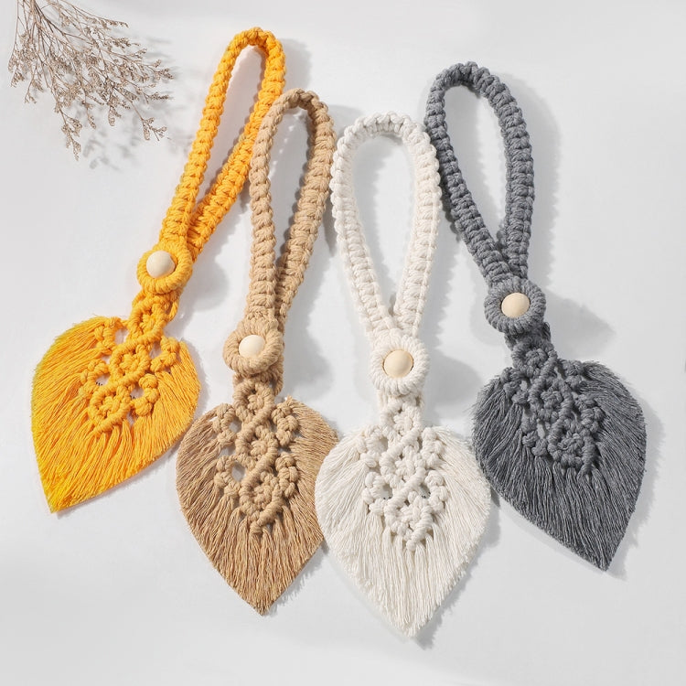 Hand Braided Wooden Bead Curtain Tie Free Buckle Tassel Tie Rope 13x40cm(Beige)