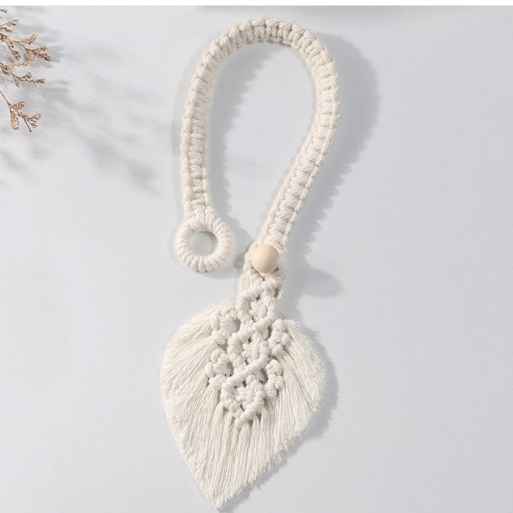 Hand Braided Wooden Bead Curtain Tie Free Buckle Tassel Tie Rope 13x40cm(Beige)
