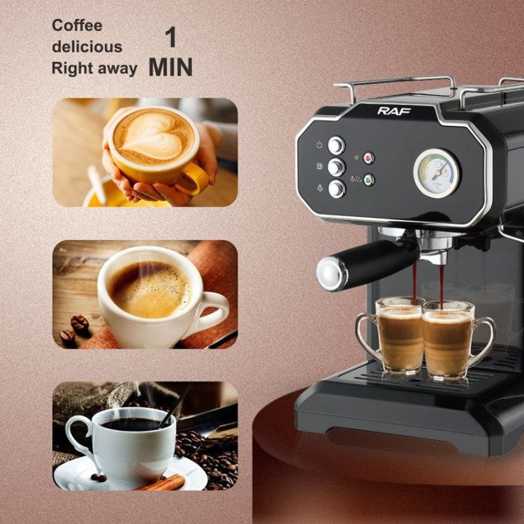 RAF R.104 Home Small Semi Automatic High Pressure Steam Milk Foaming Coffee Machine, EU Plug(Black)