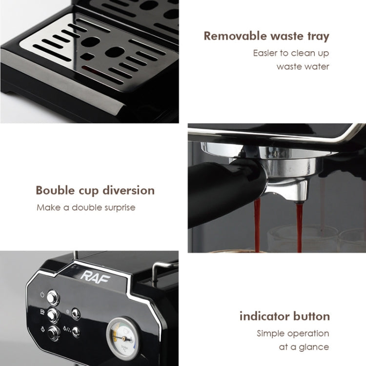 RAF R.104 Home Small Semi Automatic High Pressure Steam Milk Foaming Coffee Machine, EU Plug(Black)