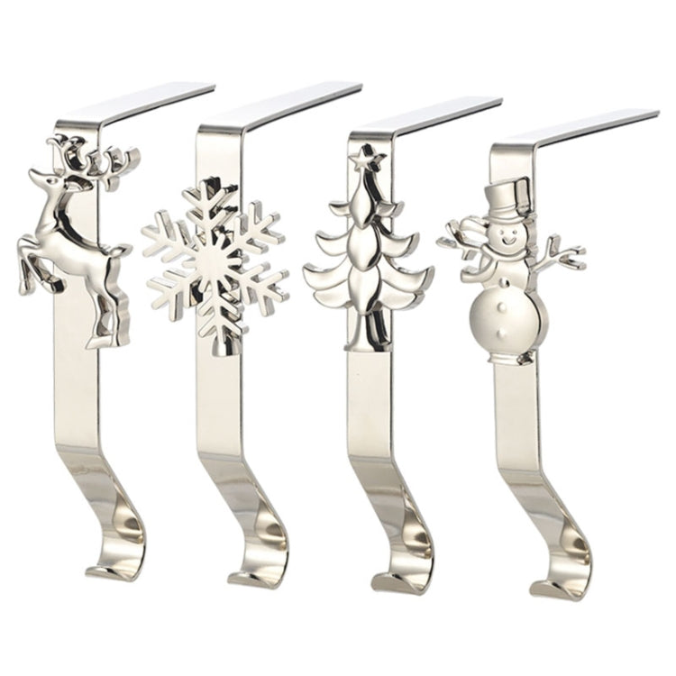 Christmas Cartoon Wrought Iron Socks Fireplace Decorative Hook(Silver Snow)