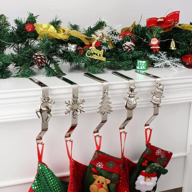 Christmas Cartoon Wrought Iron Socks Fireplace Decorative Hook(Silver Snow)