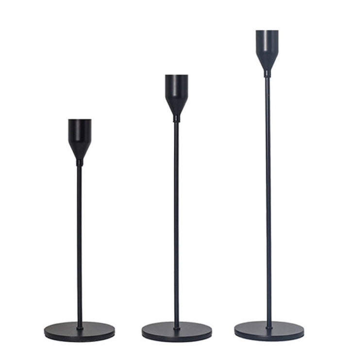 3 PCS / Set Home Decoration Wedding Wrought Iron Candle Holder, Style: Thick Bottom (Black)