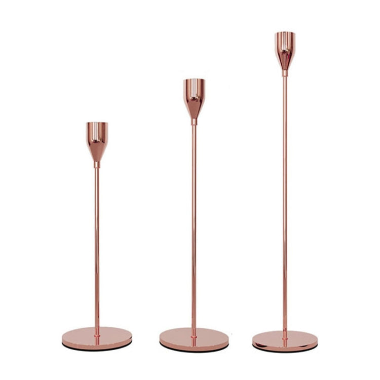 3 PCS / Set Home Decoration Wedding Wrought Iron Candle Holder, Style: Thick Bottom (Rose Red)
