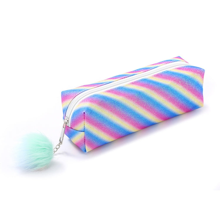 Rainbow Glitter Pen Bag Shimmering Pencil Bag Make-up bag(Striped Rainbow)