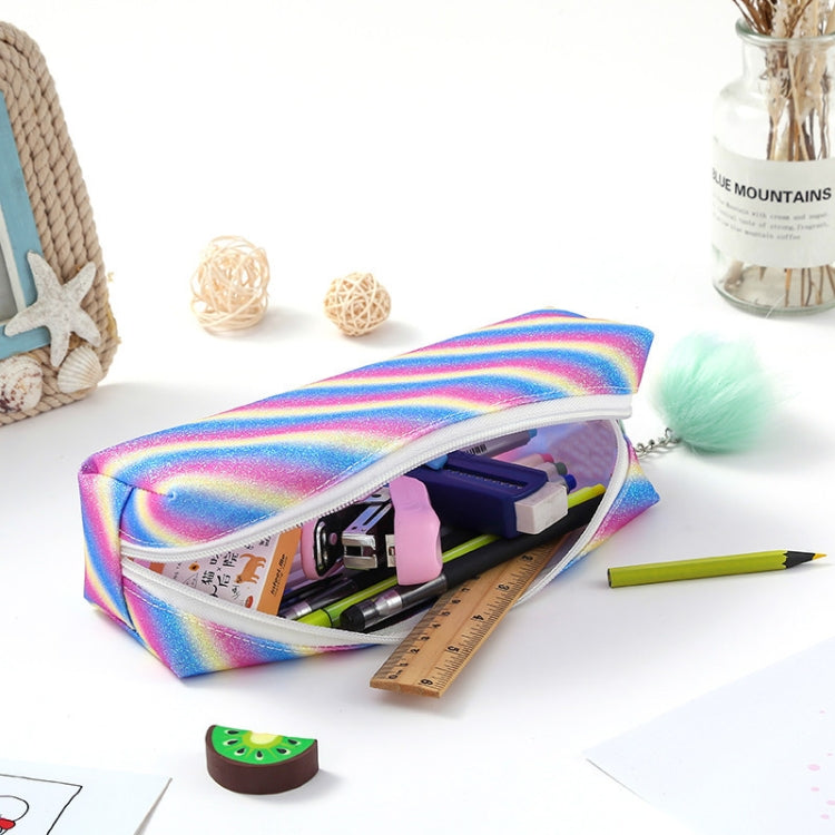 Rainbow Glitter Pen Bag Shimmering Pencil Bag Make-up bag(Striped Rainbow)