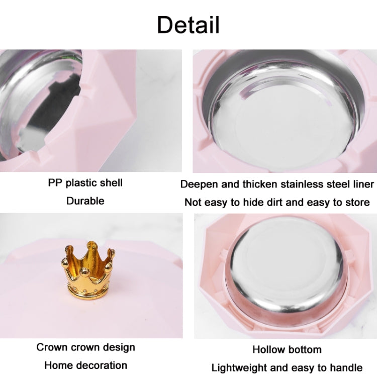 Stainless Steel Liner Ashtray With Cover Crown Home Decoration(Pink)