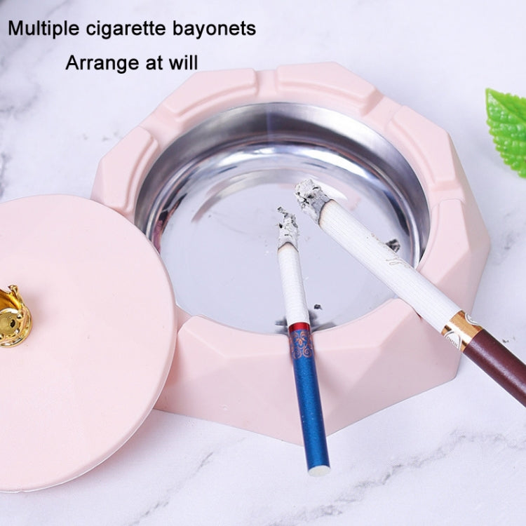 Stainless Steel Liner Ashtray With Cover Crown Home Decoration(Pink)