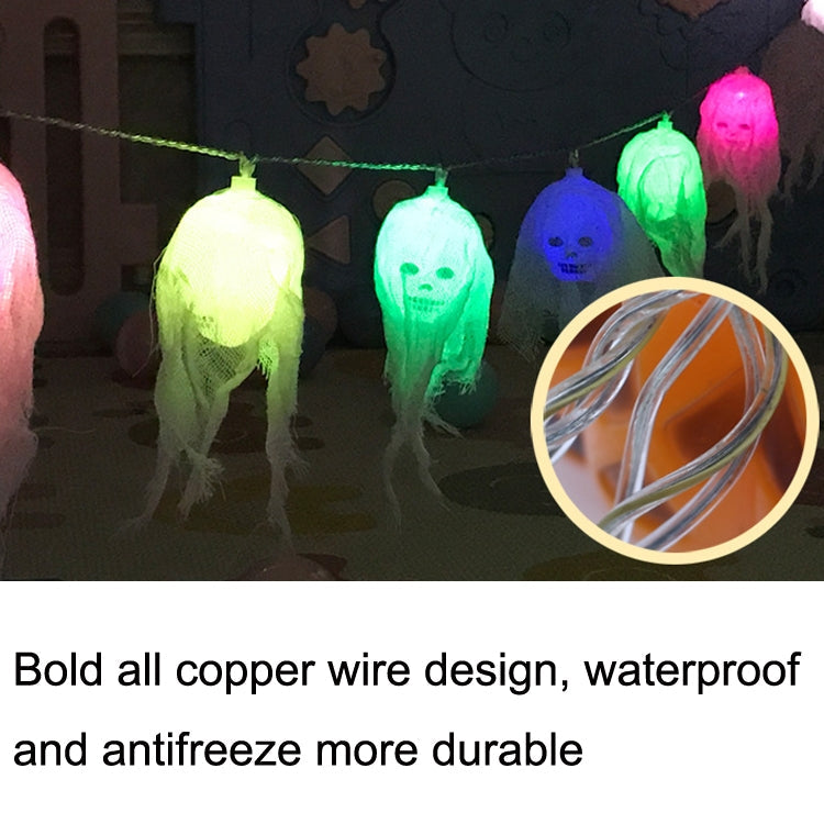 Halloween LED White Yarn Skull Ghost Festival Horror Atmosphere Decorative Lights, Style: 2.5m 10 Lights (White)