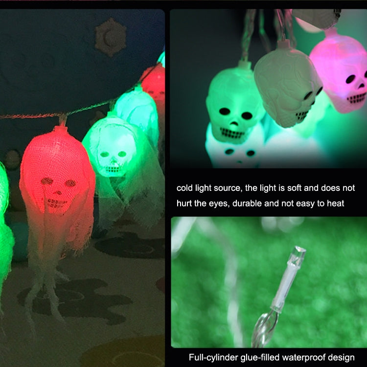 Halloween LED White Yarn Skull Ghost Festival Horror Atmosphere Decorative Lights, Style: 2.5m 10 Lights (White)