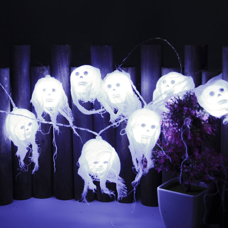 Halloween LED White Yarn Skull Ghost Festival Horror Atmosphere Decorative Lights, Style: 5m 20 Lights (White)