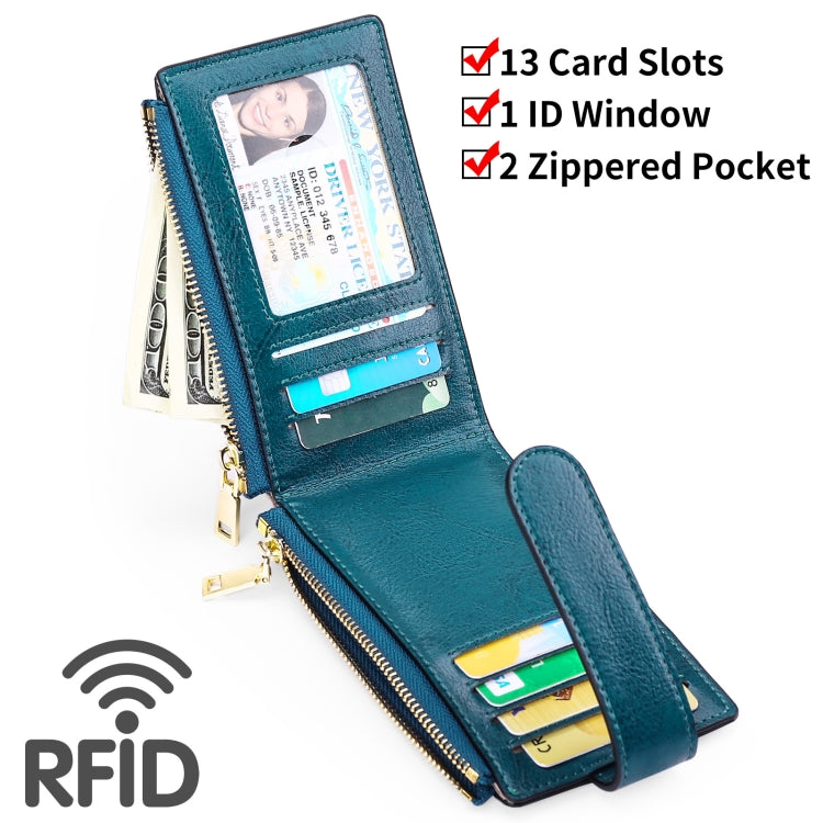 Two Layer Oil Waxed Leather Zip RFID  Coin Purse Tracker Card Holder For AirTag(Wine Red)