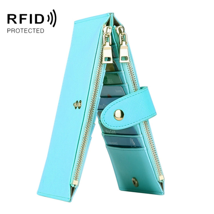 GLQ167  RFID Two-way Folding PU Cross Pattern With Zipper Pocket Wallet(Light Blue)