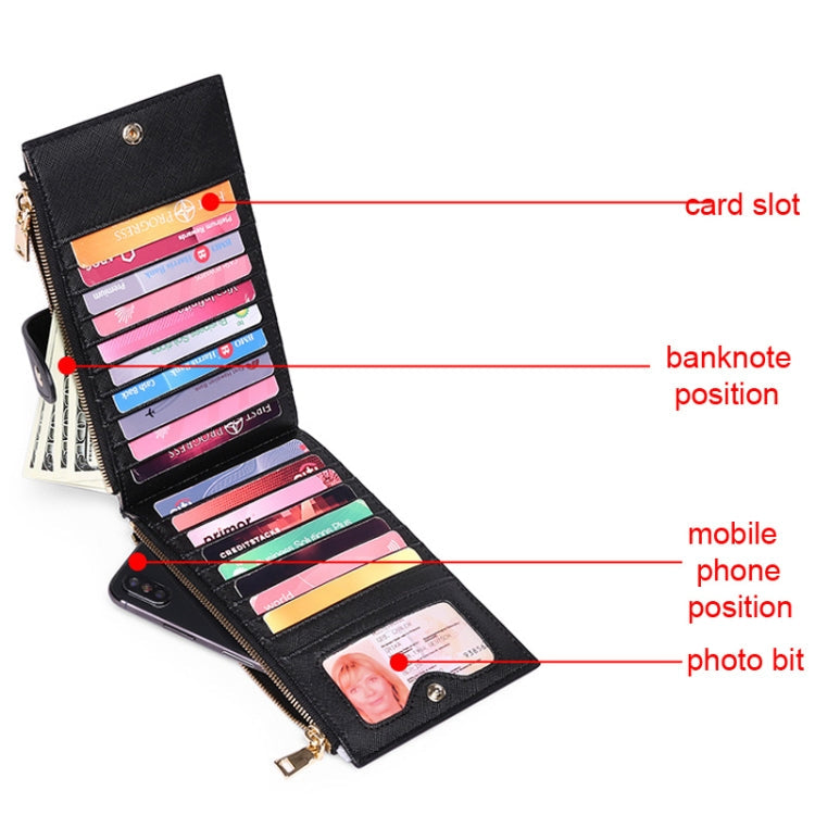 GLQ167  RFID Two-way Folding PU Cross Pattern With Zipper Pocket Wallet(Light Blue)