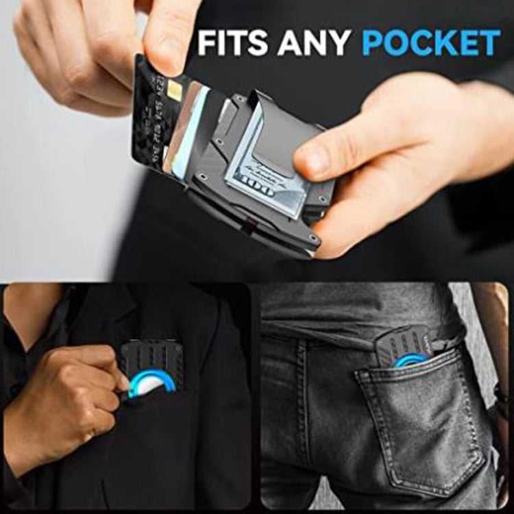 Men Ultra Slim Tracker Card Holder RFID Metal Card Holder for AirTag(Black)