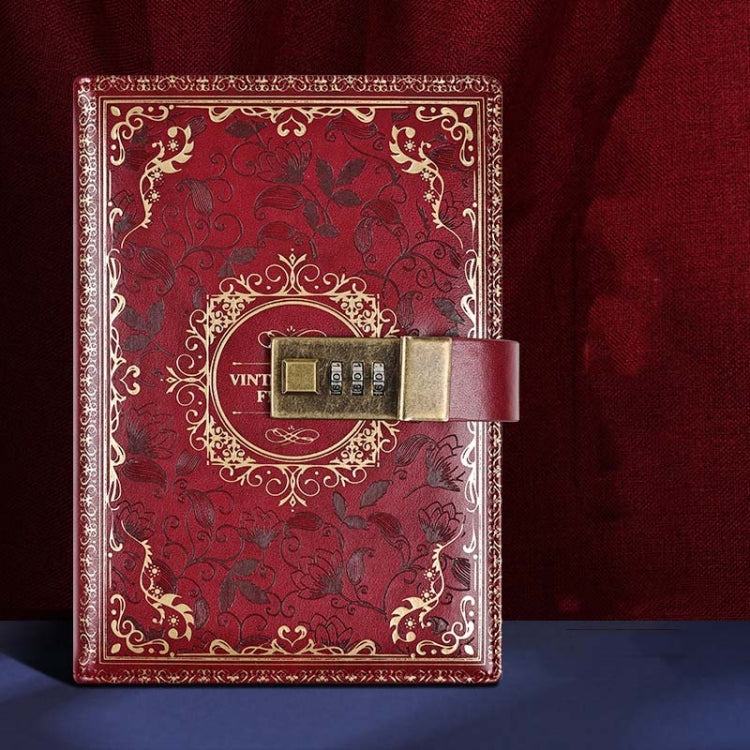 B6 PU Leather Retro Password Book With Lock Diary Hand Book(Wine Red)