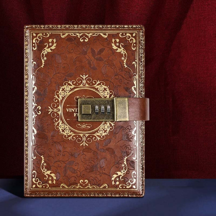 B6 PU Leather Retro Password Book With Lock Diary Hand Book(Brown)