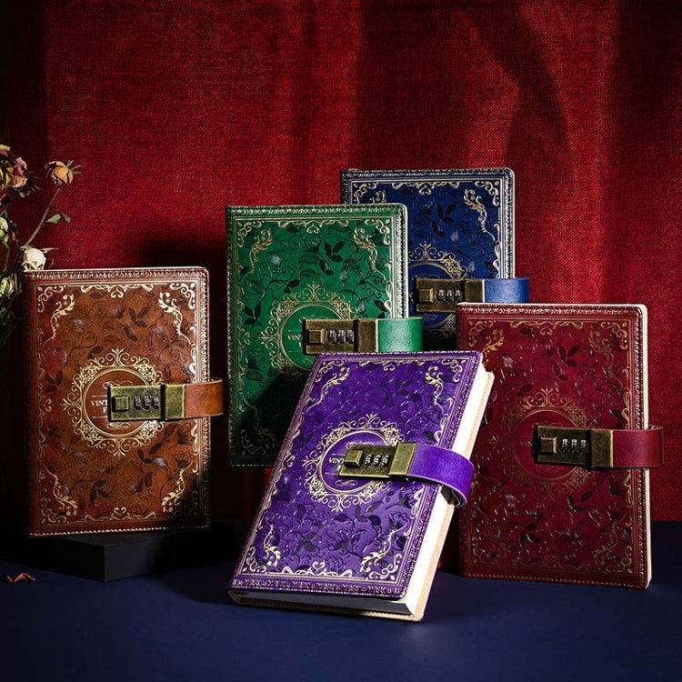 B6 PU Leather Retro Password Book With Lock Diary Hand Book(Purple)