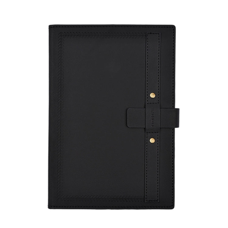 B5 PU Leather Matte Cover Embossed Insert Buckle Notebook(Halite Black)