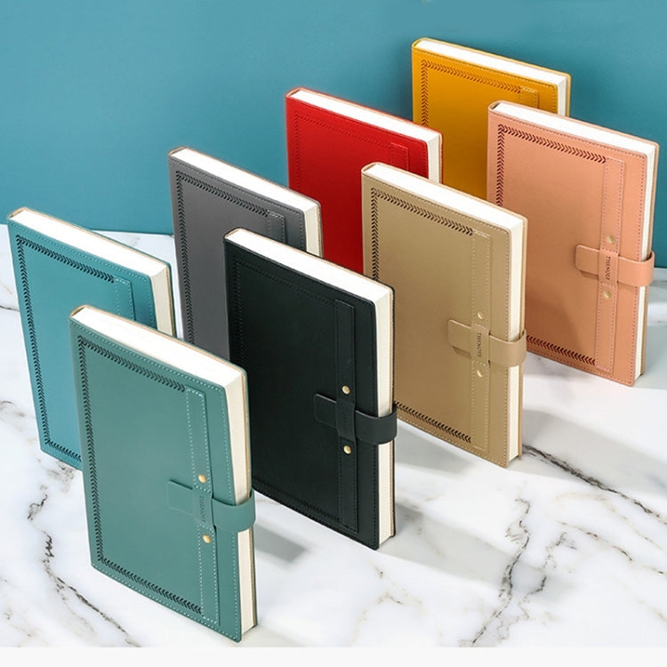 A5 PU Leather Matte Cover Embossed Insert Buckle Notebook(Halite Black)