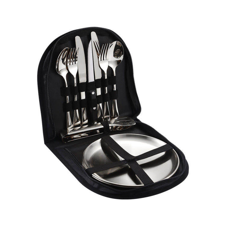 Stainless Steel Portable Cutlery Set Western Steak Knife Fork Spoon Set,Color: Black and Silver