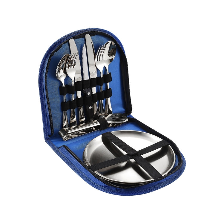 Stainless Steel Portable Cutlery Set Western Steak Knife Fork Spoon Set,Color: Blue Silver
