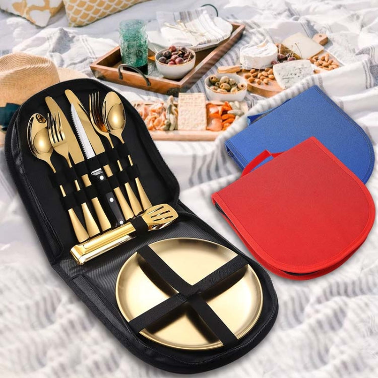 Stainless Steel Portable Cutlery Set Western Steak Knife Fork Spoon Set,Color: Red Gold