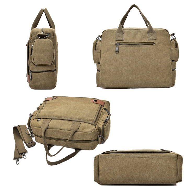DJ05 Outdoor Canvas Waterproof Handbag Laptop Single-shoulder Bag(Khaki)